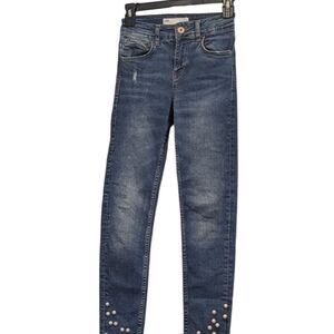 Zara Women's Dark Blue Skinny Jeans with Pearl Accents